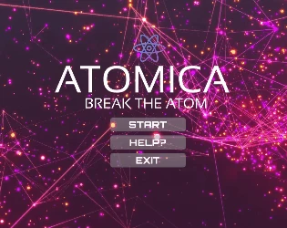 ATOMICA title screen with a pink and violet network of glowing points.