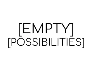 Minimal black title lettering reading Empty Possibilities on a white cover.