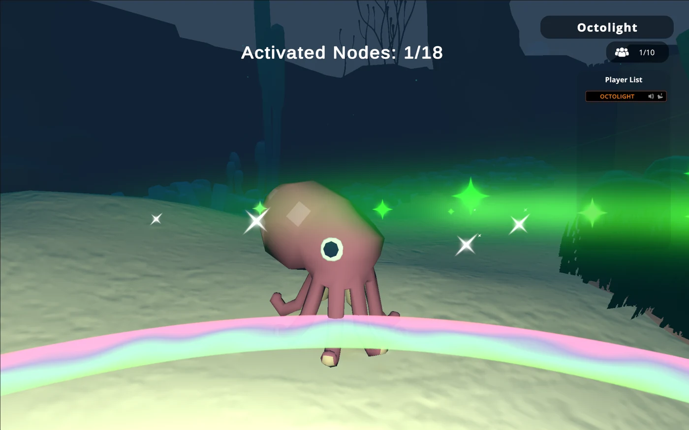OctoLight Festival: a small octopus amid coloured light trails in an underwater scene.