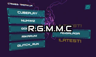 R.G.M.M.C title art over a purple interface with game-selection buttons.
