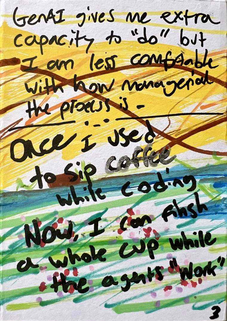 A hand-painted page from Coffee, play and living.