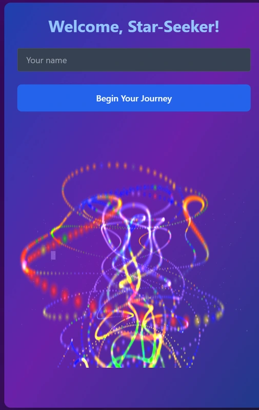 The original Cosmic Pop Persona welcome screen with a colourful generative form beneath the name field.