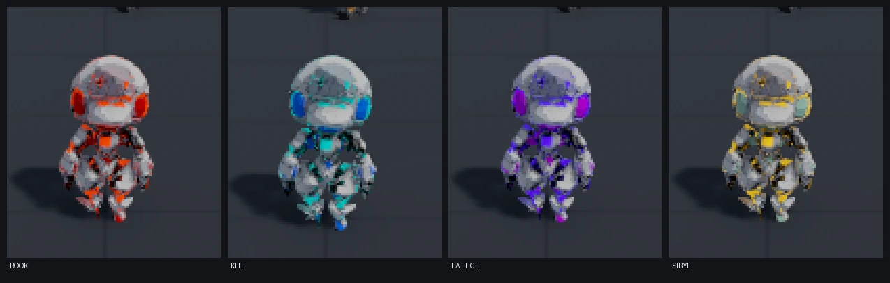 Four small EGOFORM robots appear side by side with red, cyan, purple and yellow accents.