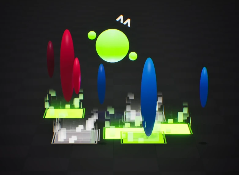 The Social XR prototype’s green agent and active floor tiles.